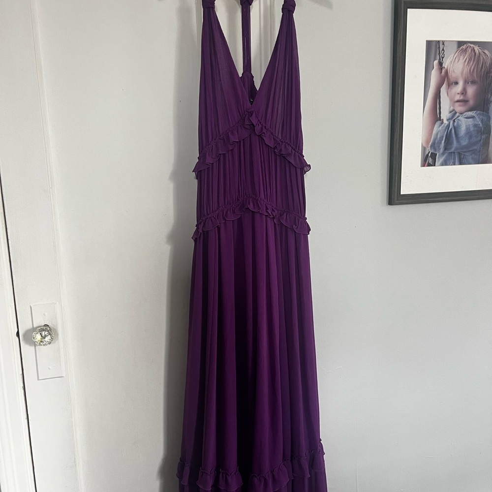 Beautiful Zara Purple Ruched Maxi Dress Halter Neckline